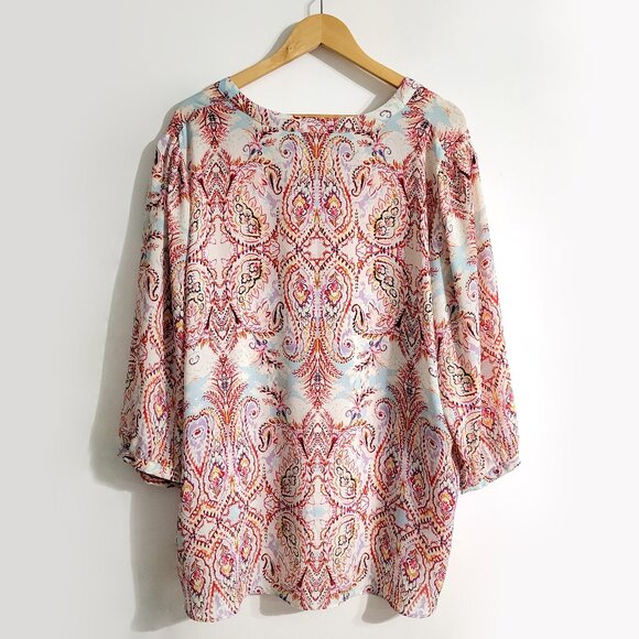 Rose & Olive Womens V-Neck Peasant Sleeve Top Size 2X Multicolor Paisley Boho - Picture 2 of 10